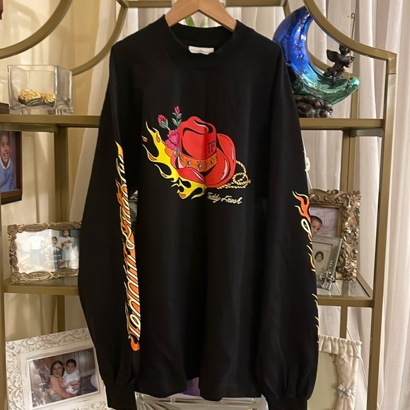 Teddy Fresh Tops - Teddy Fresh Cowboy Hat Fire Long Sleeve crewneck shirt Size small